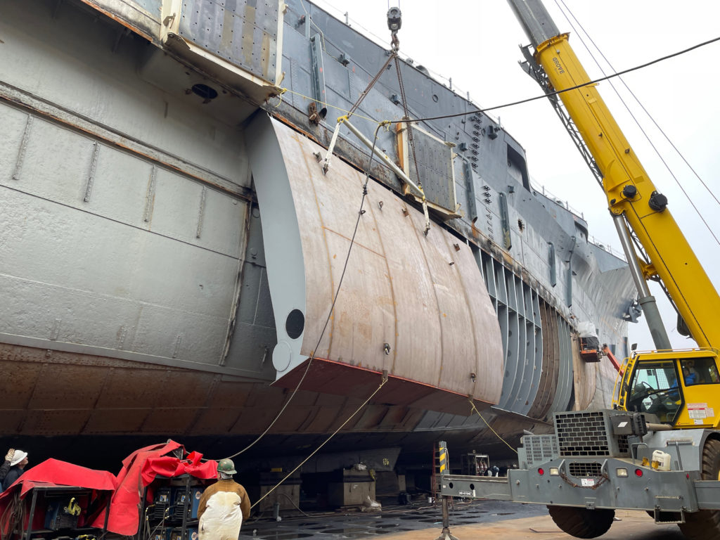Replacement of the hull plating underway on USS Texas