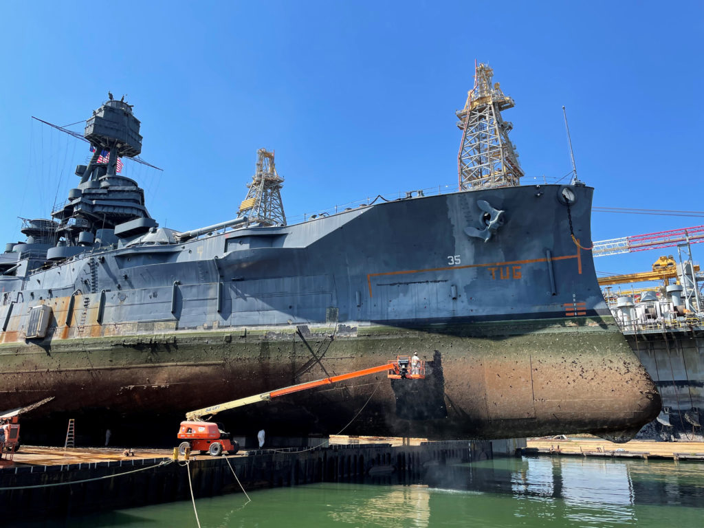 USS Texas in drydock