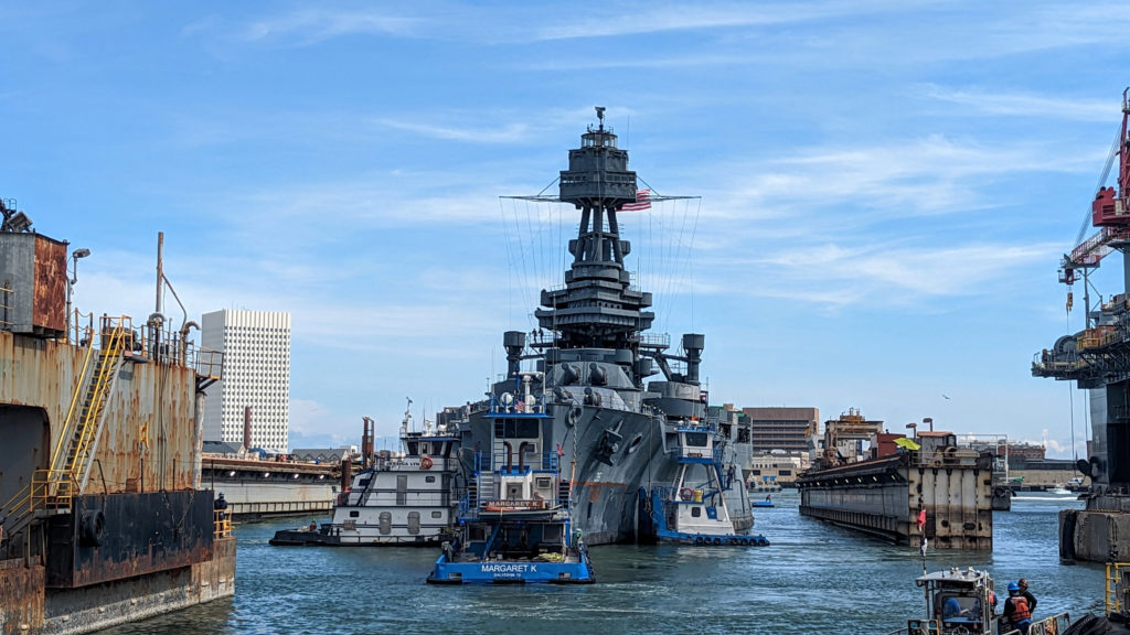 USS Texas being readied for drydocking
