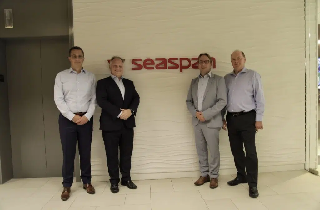 Thomas Juul MD at MAN ES Canada, Torsten Pedersen Chief Operating Officer at Seaspan, Thomas Leander, Head of Solutions and Site Manager, Frederikshavn, MAN ES, and Peter Curtis, Executive Advisor, Seaspan
