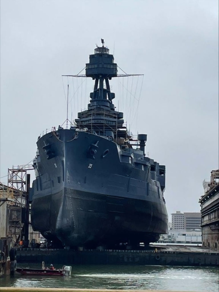The Battleship Texas in dock