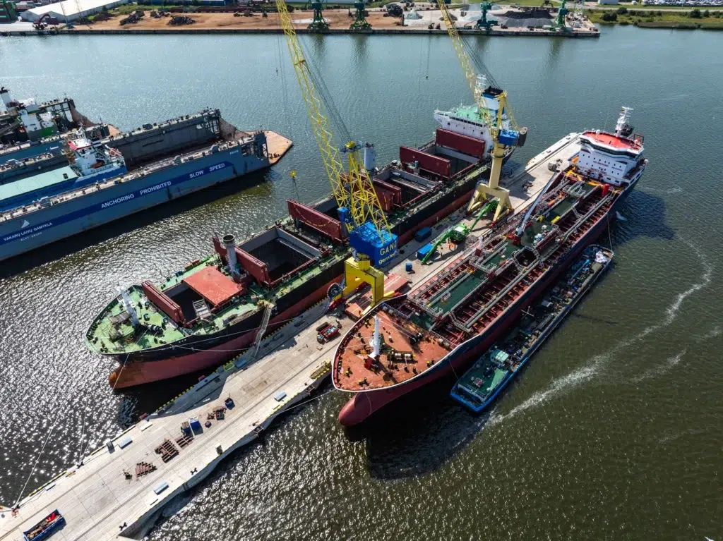 The bulk carrier Zina undergoing conversion at BLRT Repair Yard Klaipeda