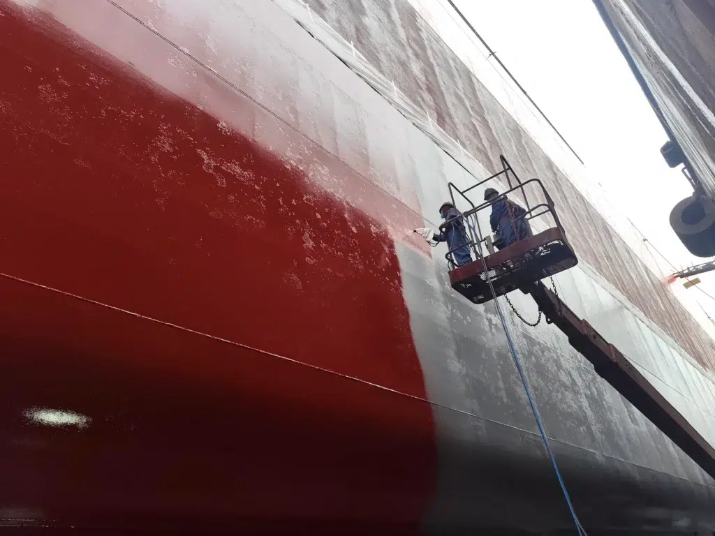 Electrostatic coating application being carried out by PPG
