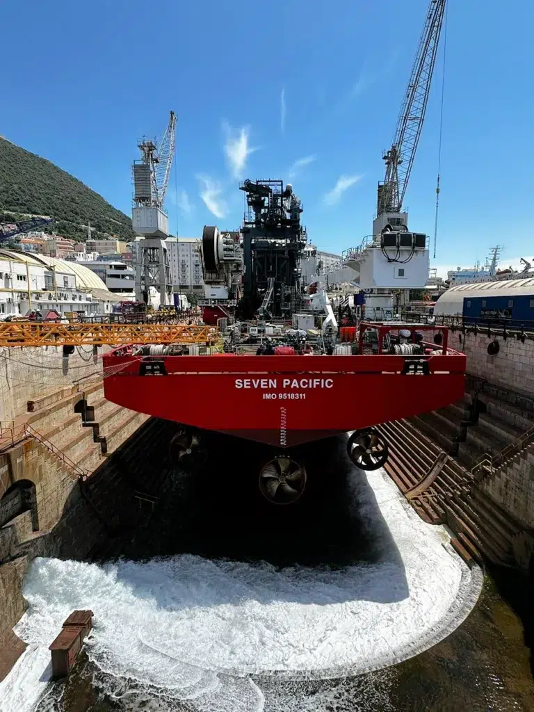 Subsea 7’s construction/flex-lay vessel Seven Pacific in drydock at Gibdock
