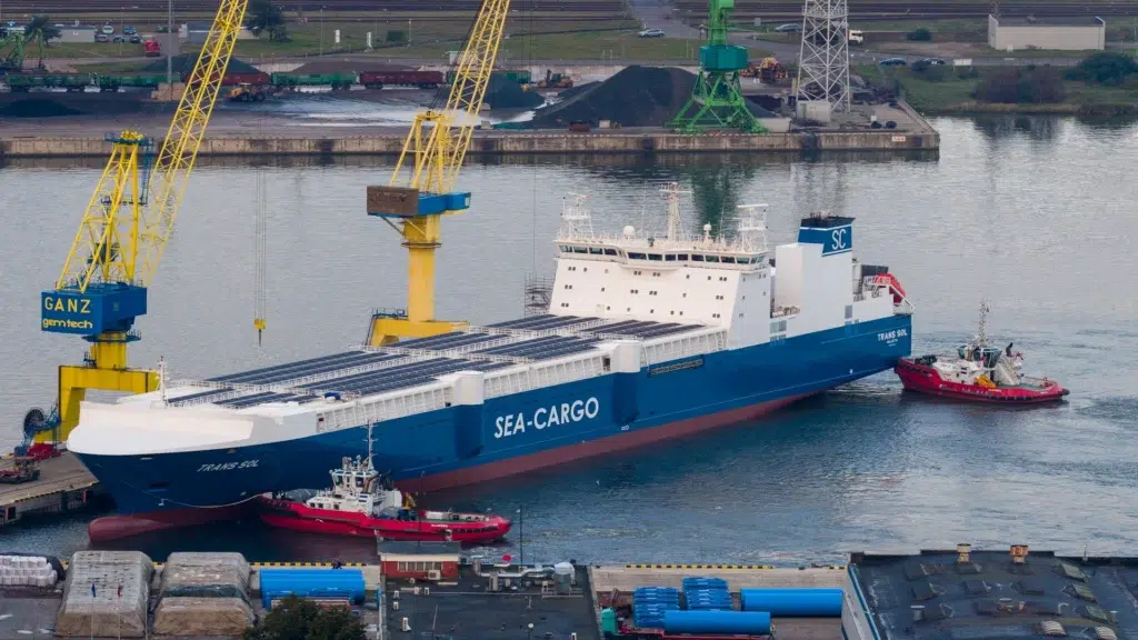 Trans Sol, one of the next generation RoRos at at Western Shiprepair